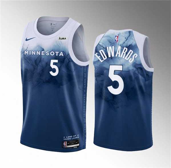 Men%27s Minnesota Timberwolves #5 Anthony Edwards Blue 2023-24 City Edition Stitched Jersey Dzhi